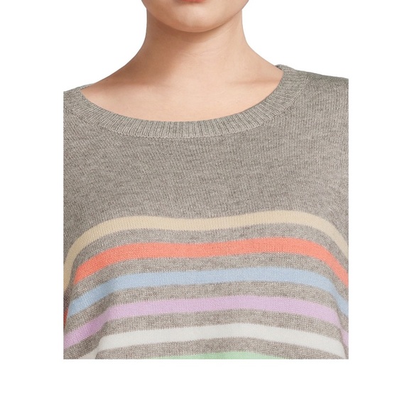 Debut Women's Plus Size Rainbow Striped Sweater with Puff Sleeves Size 1X - Picture 4 of 7